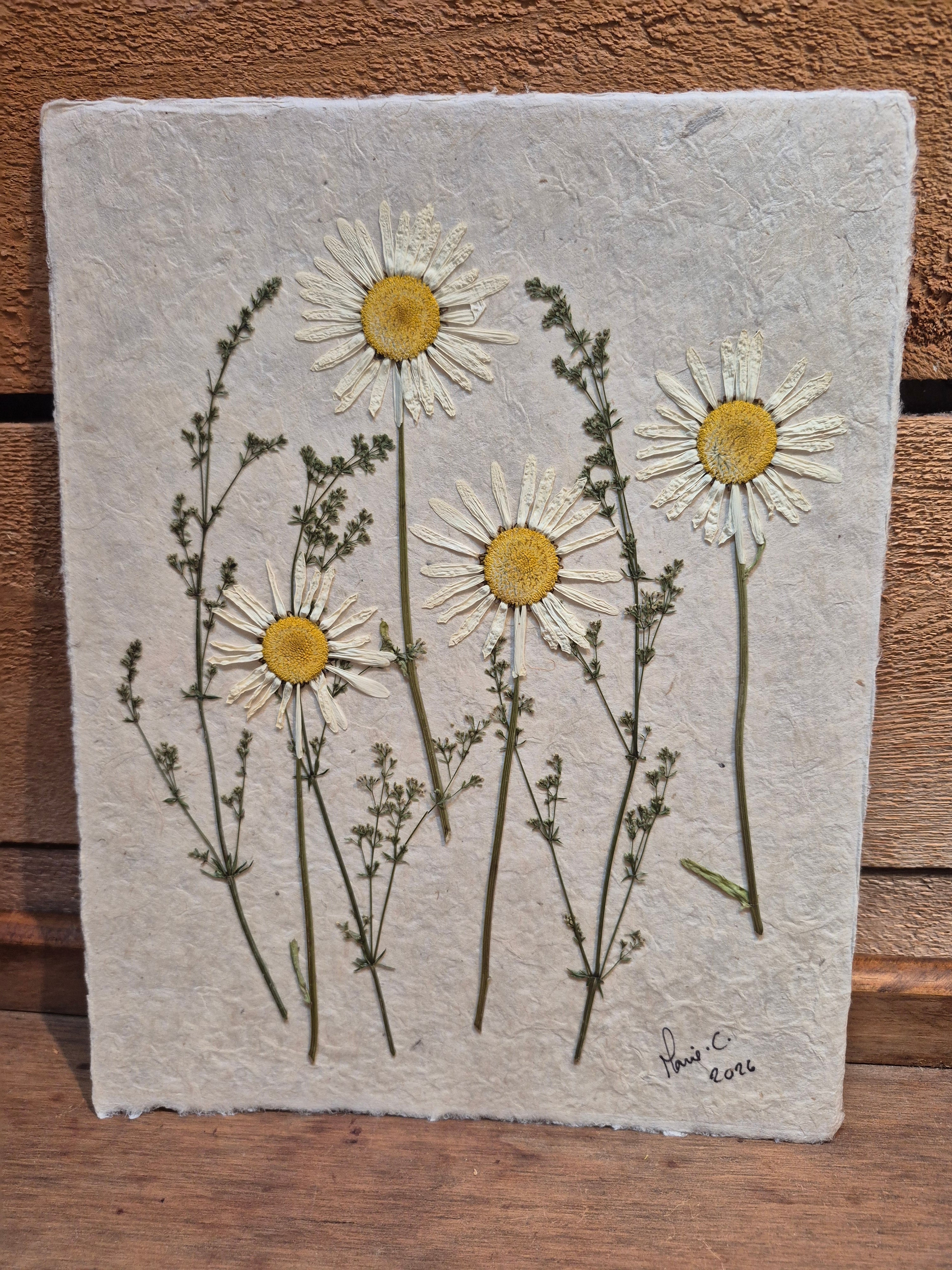 Composition florale artisanale sur papier Lokta 