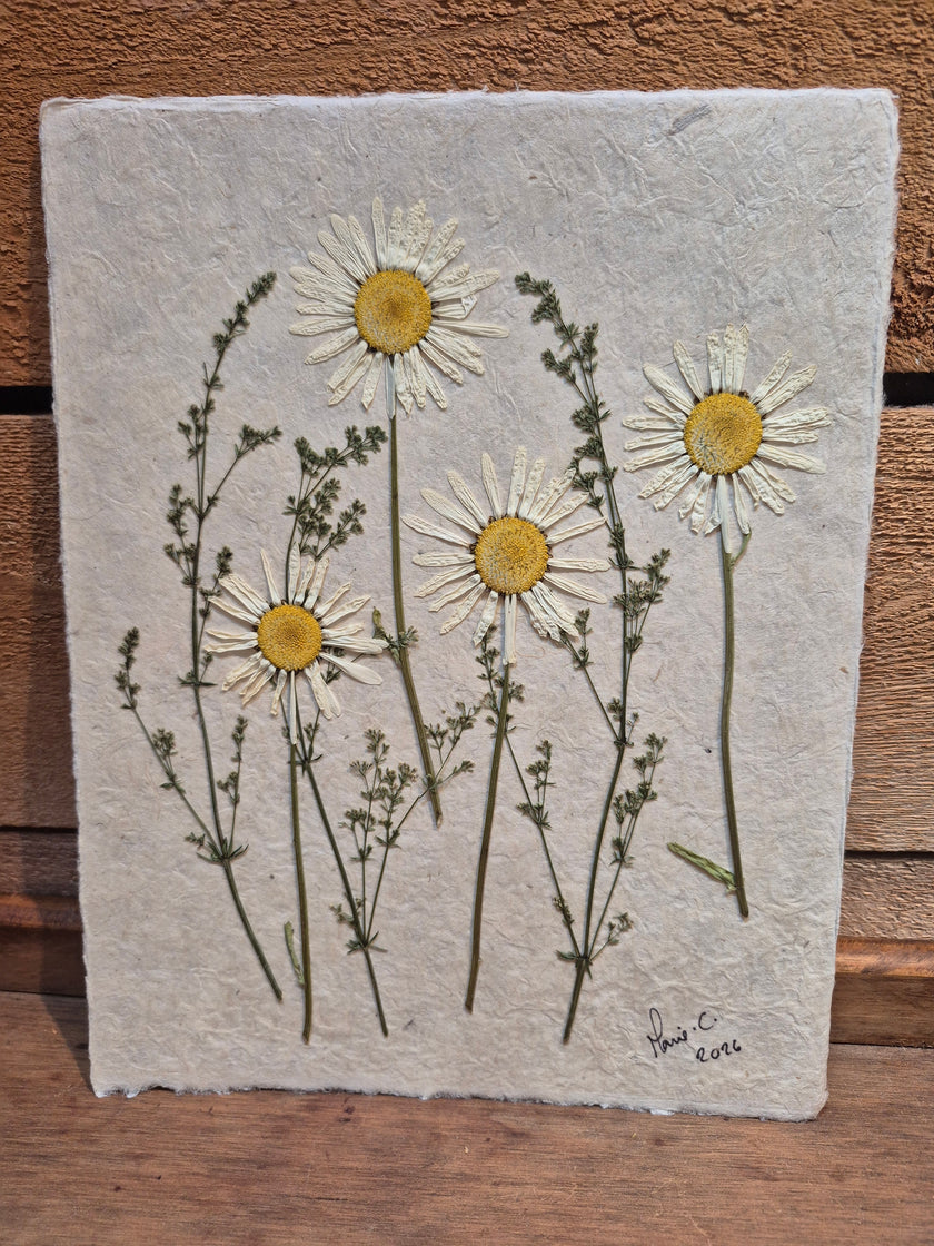 Composition florale artisanale sur papier Lokta 